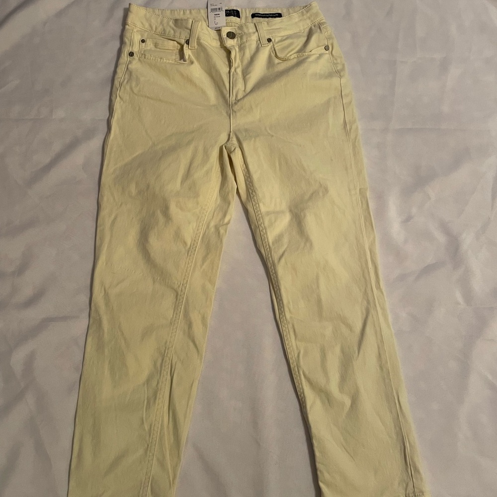 Jones New York Light Yellow Lexington Cuffed Capri Classic Stretch Jeans, Size 6